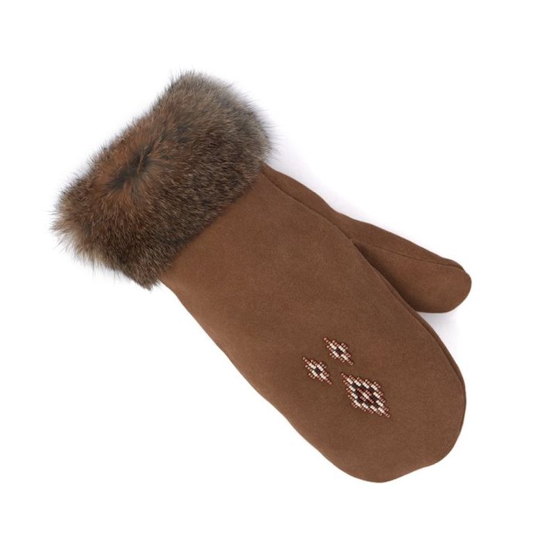 Manitobah- Fur trim mitt- oak